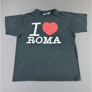 Rare Vintage Y2K I Love Roma Italy Classic Graphic Design Black Medium Sun Fade